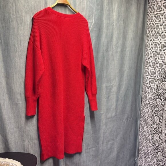 🏁 Tristan Red Knit Sweater Dress with Button Accents size medium NWT - Picture 6 of 9